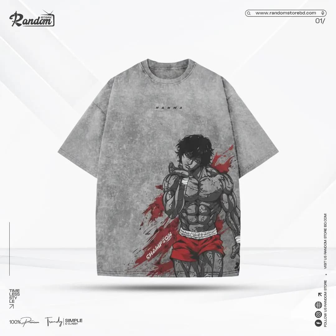 Baki Hanma Acid Wash Drop Shoulder — Savageon Bangladesh