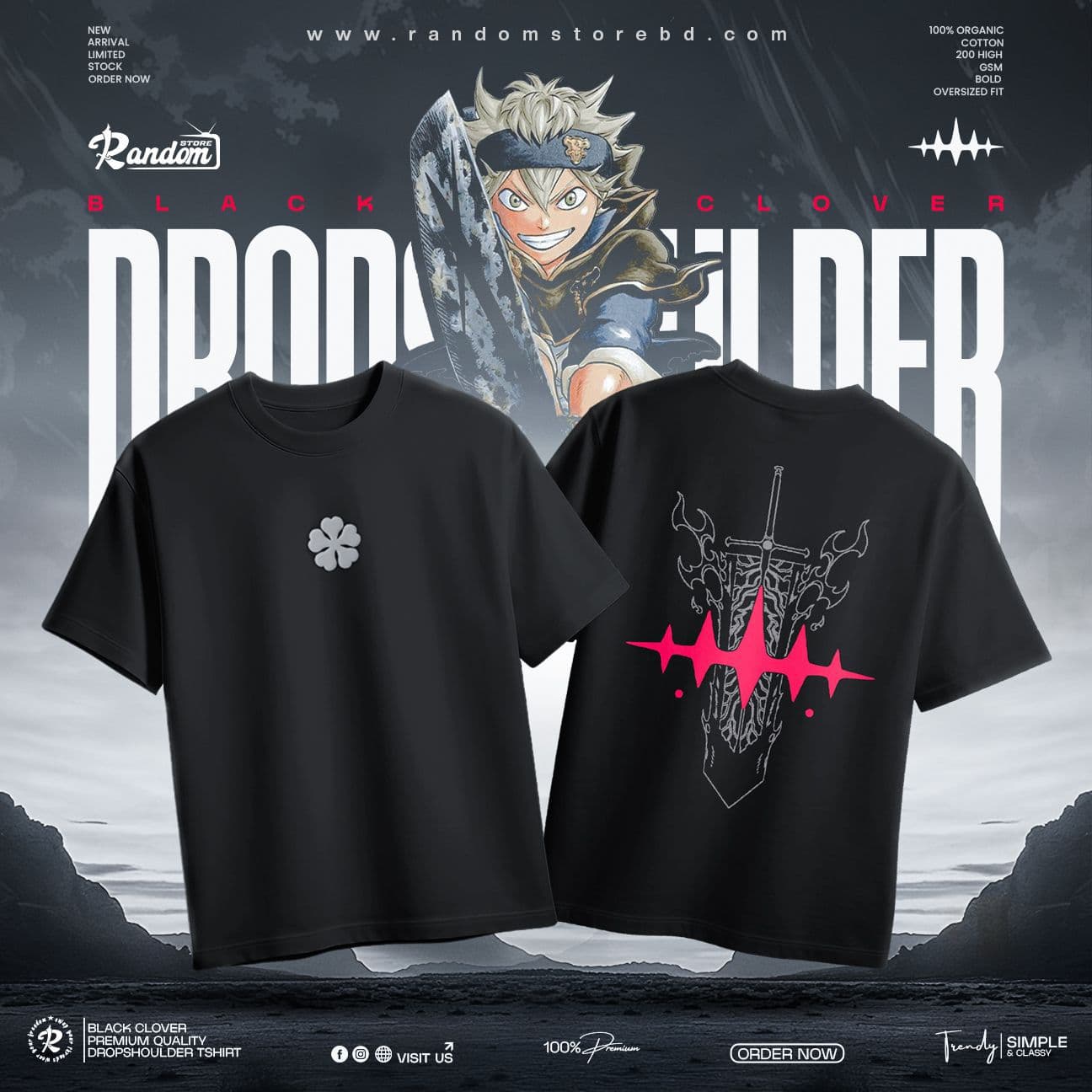 Black Clover Drop Shoulder — Savageon Bangladesh
