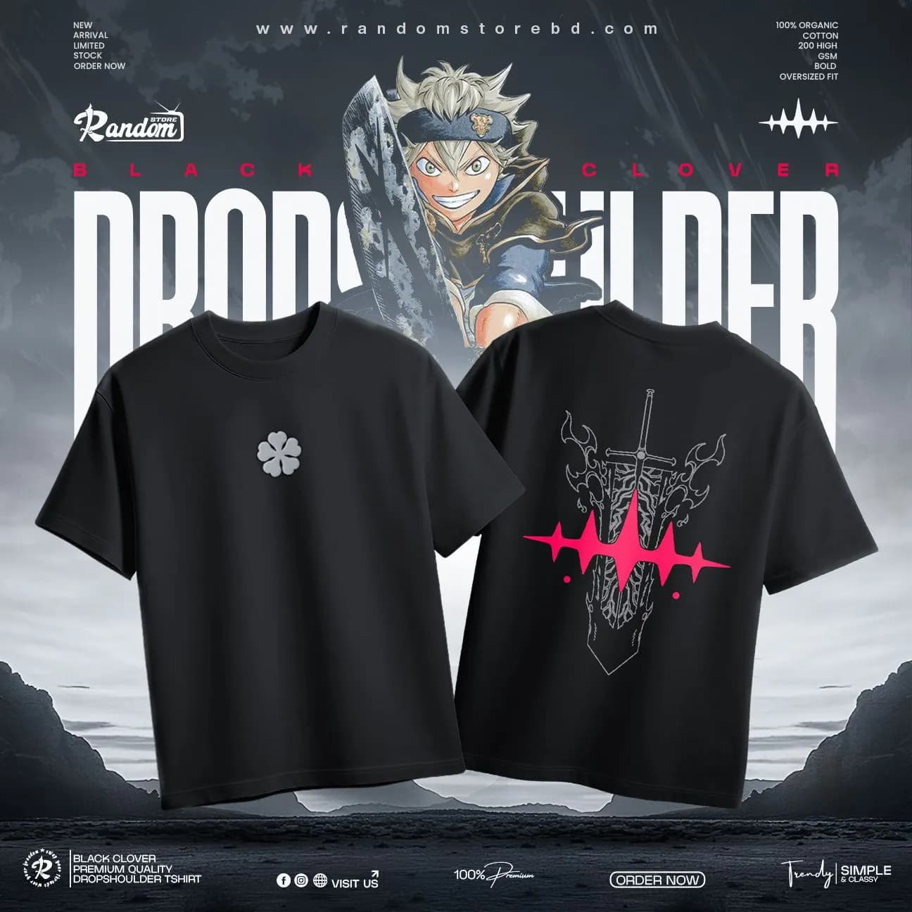 Black Clover Drop Shoulder Men — Random Store Bangladesh