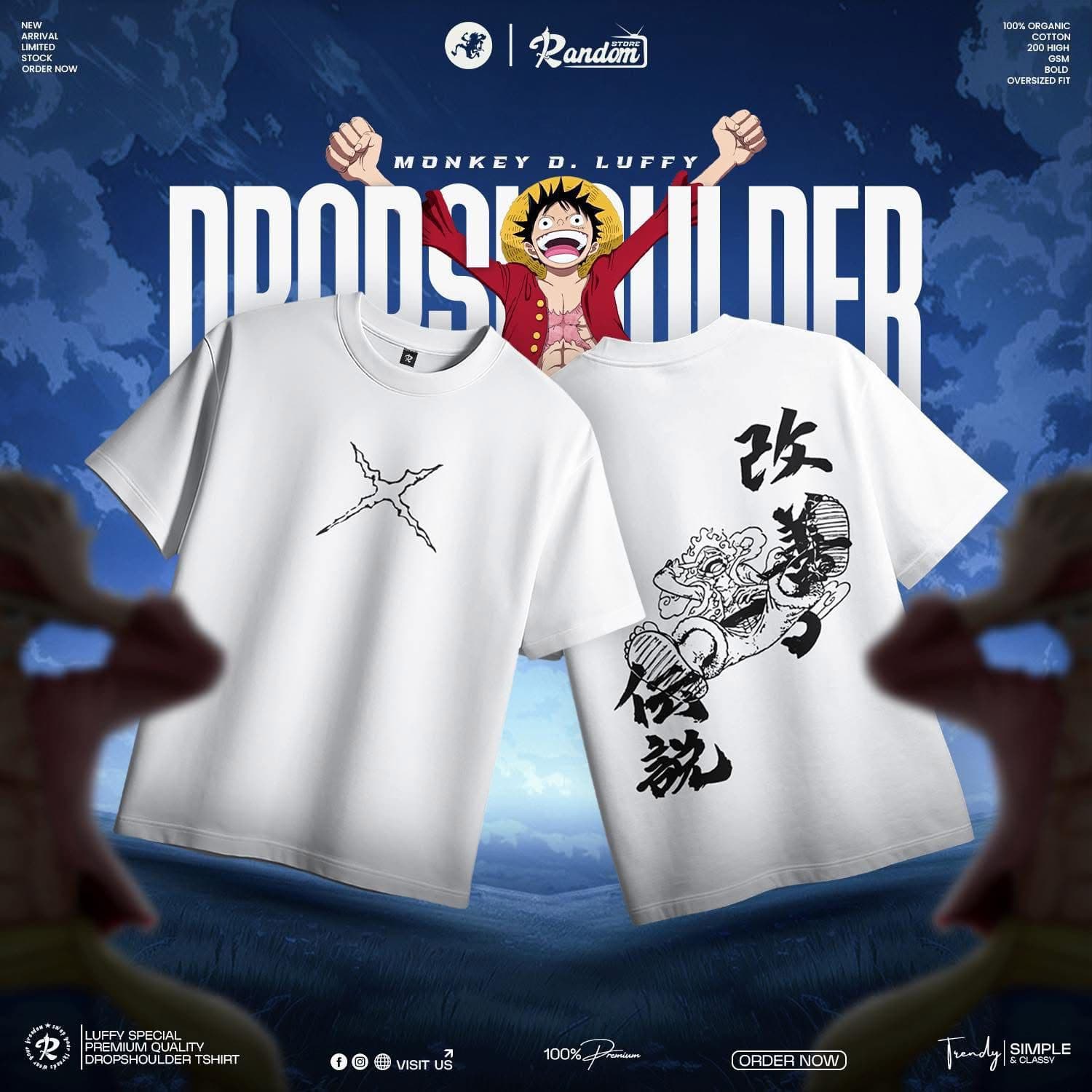 Monkey D. Luffy Drop Shoulder — White — Savageon Bangladesh