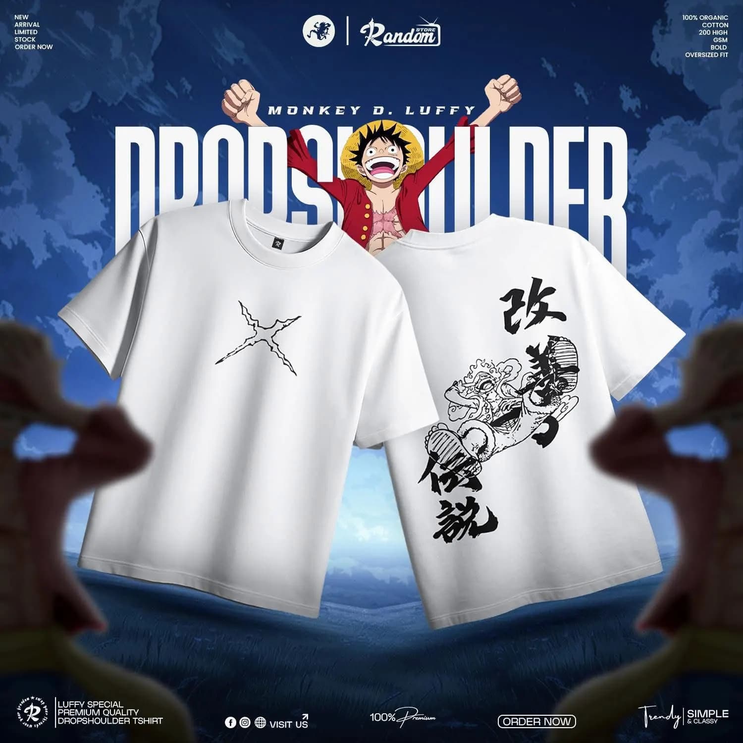 Monkey D. Luffy Drop Shoulder — White — Savageon Bangladesh