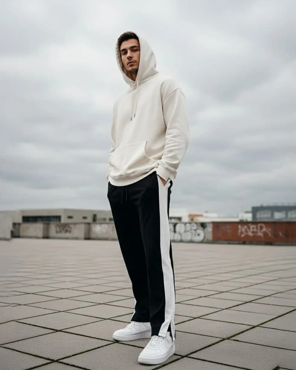 Black Side Stripe Track — full body