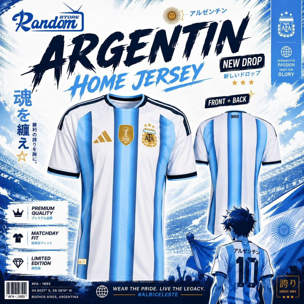 Argentina Home Jersey football jersey Bangladesh — Savageon