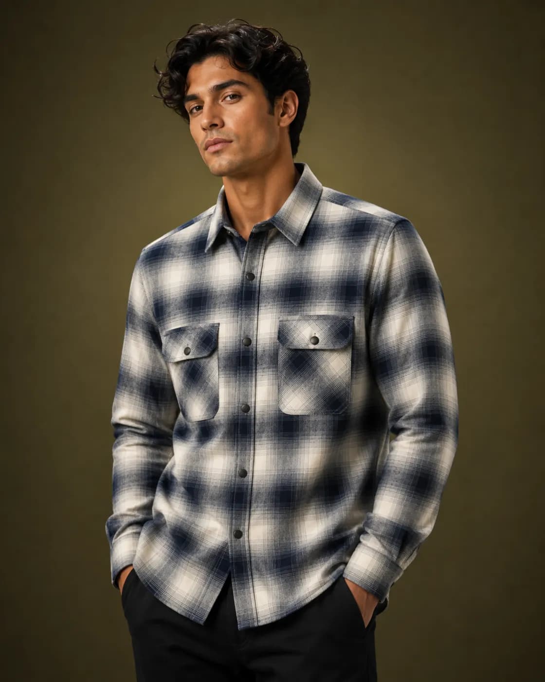 Men’s Blue & White Plaid Shirt — back view