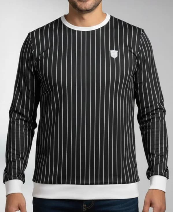 Pinstripe Contrast-Rib Sweatshirt - Black — Savageon Bangladesh