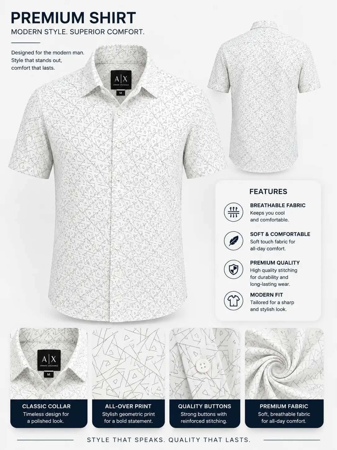 Angular Line Print Shirt - White — Savageon Bangladesh