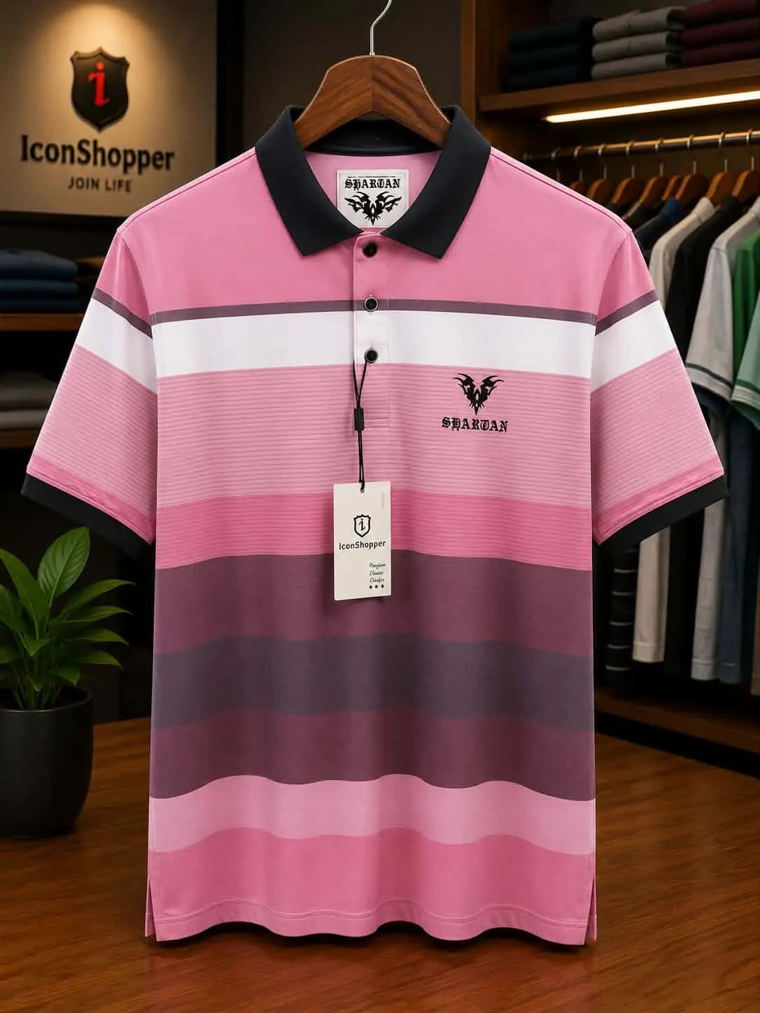 Pink Striped Polo Shirt for Men – Smart Casual Half Sleeve — Savageon Bangladesh