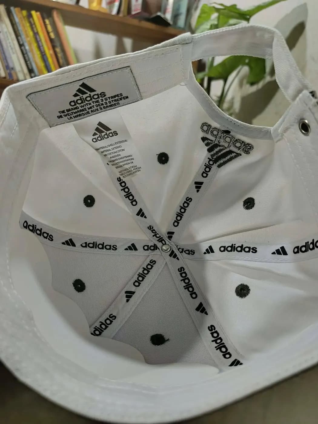 Adidas White & Olive 3-Stripe Cap — back view