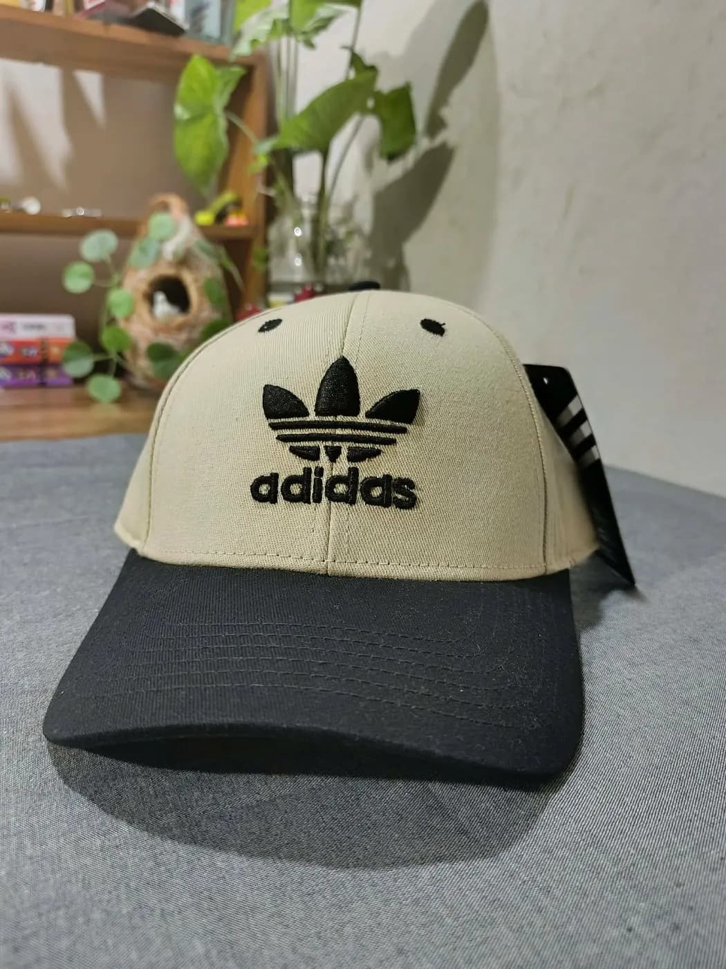 Adidas Originals Tan & Black Trefoil Cap — detail shot