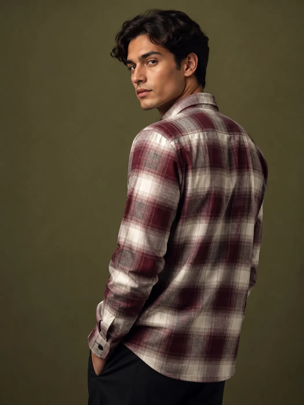 Men’s  Red with Cream-White Plaid Shirt — detail shot