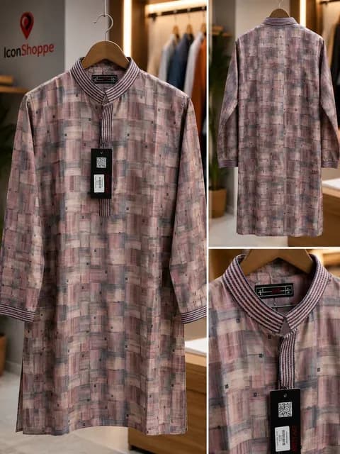 Pink Grey Printed Casual Panjabi Men — IconShopper Bangladesh