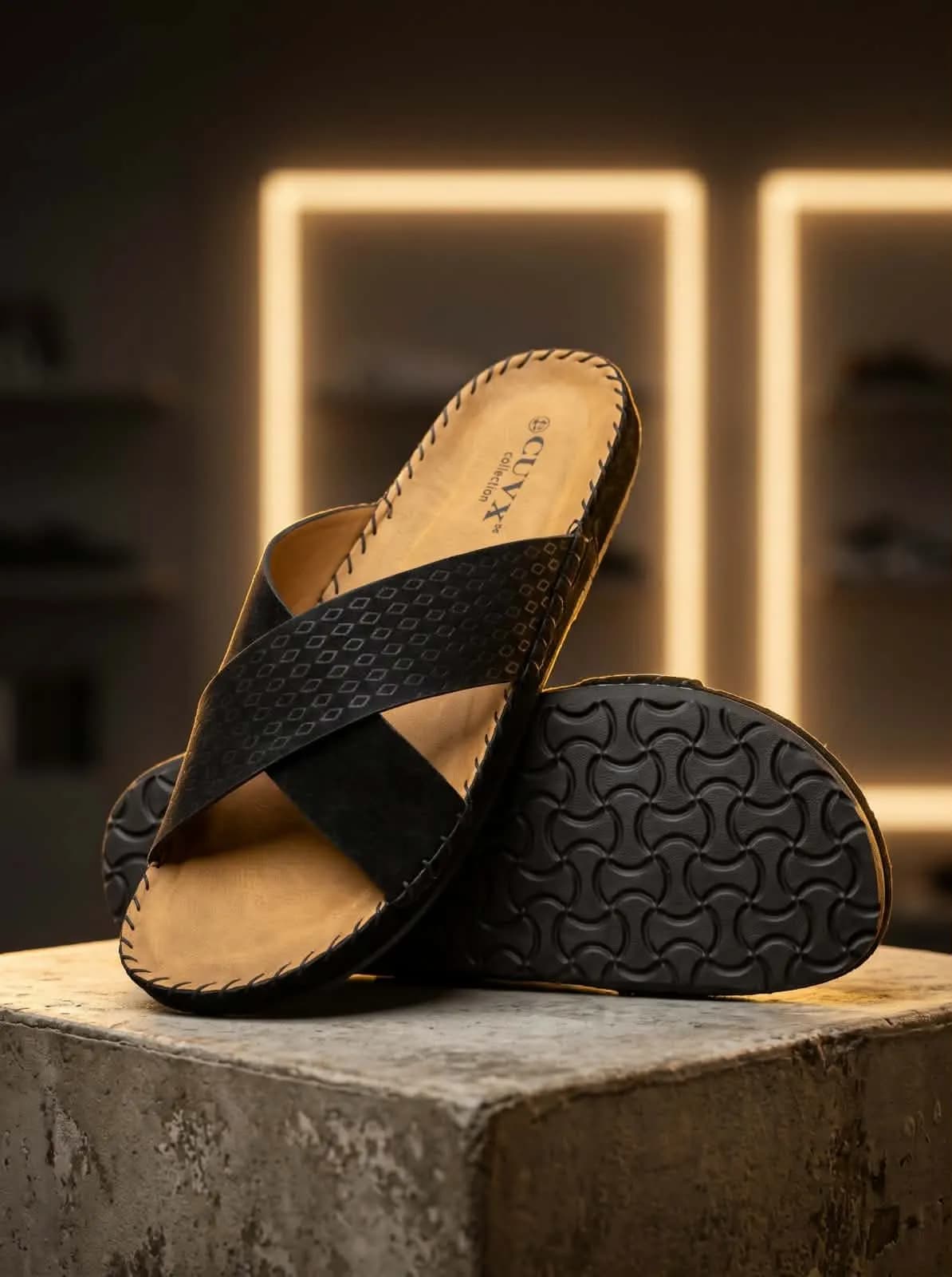 Black Cross Strap Comfort Men's Slide Sandal — Savageon Bangladesh