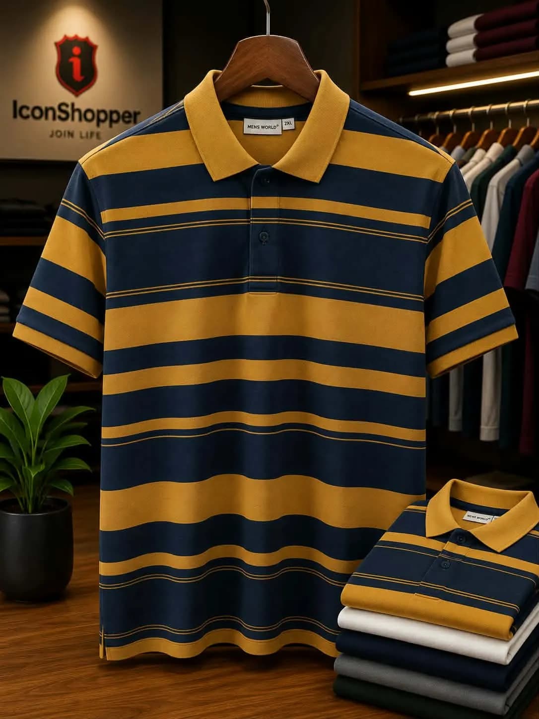 Mustard & Navy Striped Polo Shirt for Men - Classic Smart Fit — Savageon Bangladesh