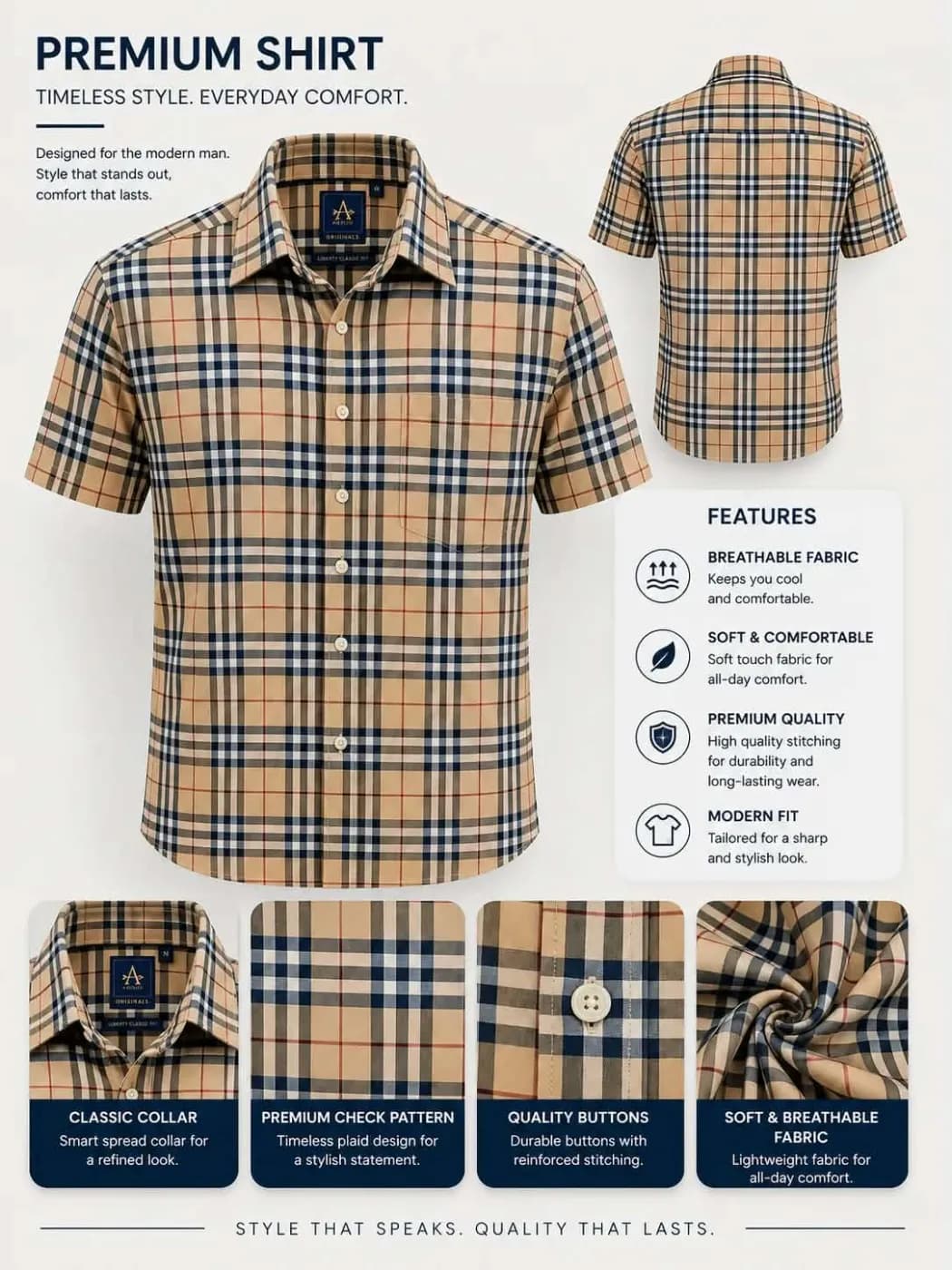 Classic Check Print Shirt - Sand Beige — Savageon Bangladesh