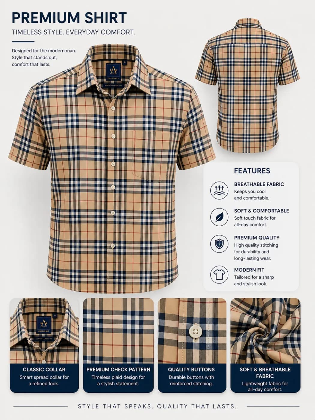 Classic Check Print Shirt - Beige — Savageon Bangladesh