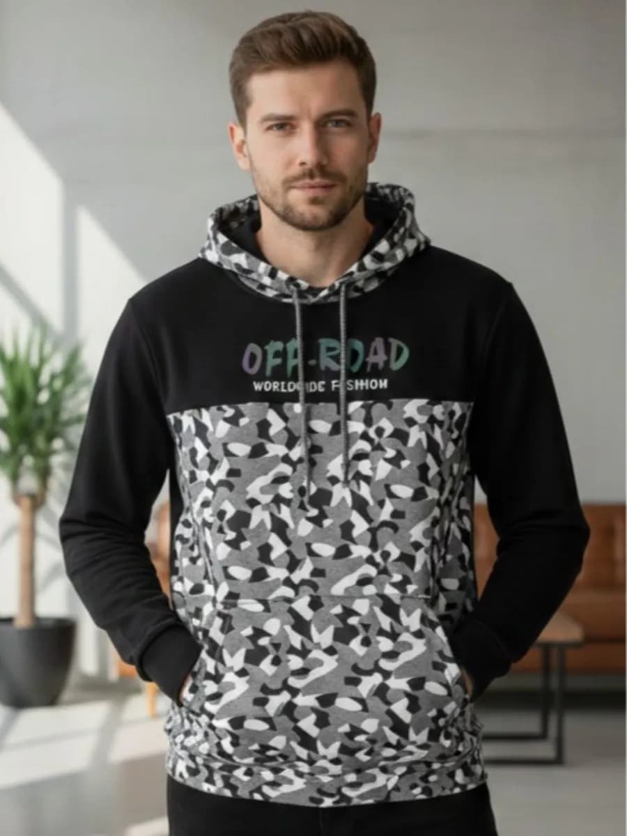OFF-ROAD Camo Colourblock Hoodie - Black — Savageon Bangladesh