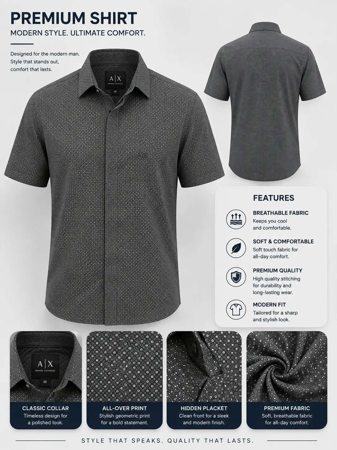Textured Dot Print Shirt - Black — Savageon Bangladesh