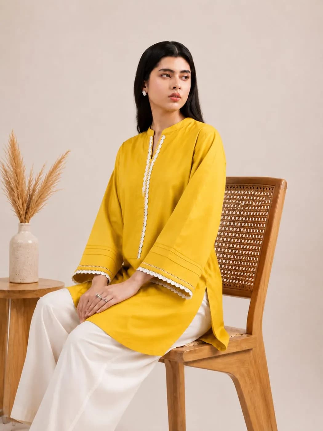 Premium Mustard Yellow Ladies Kurti with White Palazzo Set — Savageon Bangladesh