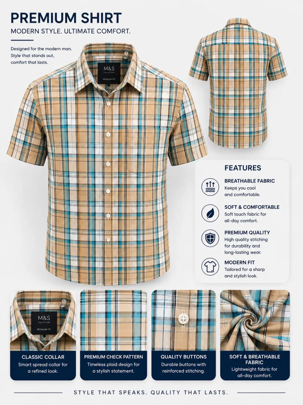 Check Print Shirt - Sand Teal — Savageon Bangladesh