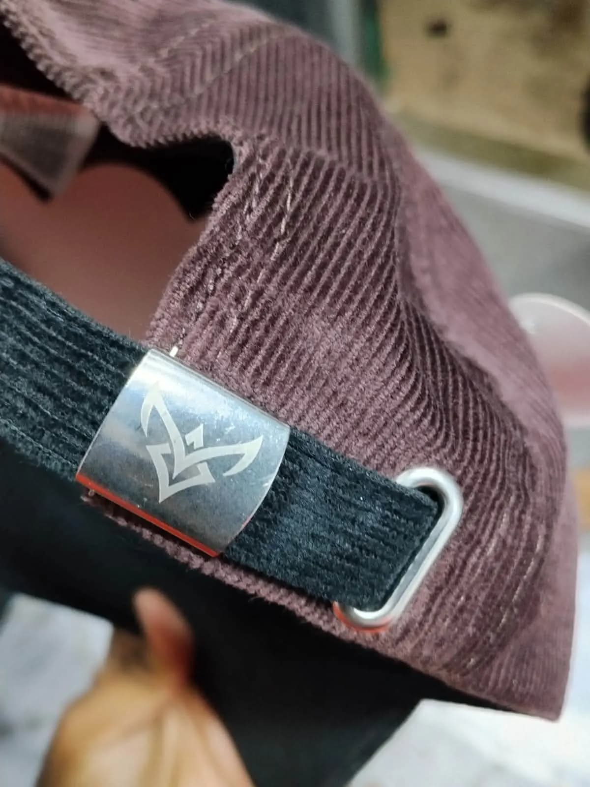 Premium Brown & Black X Logo Corduroy Baseball Cap — detail shot