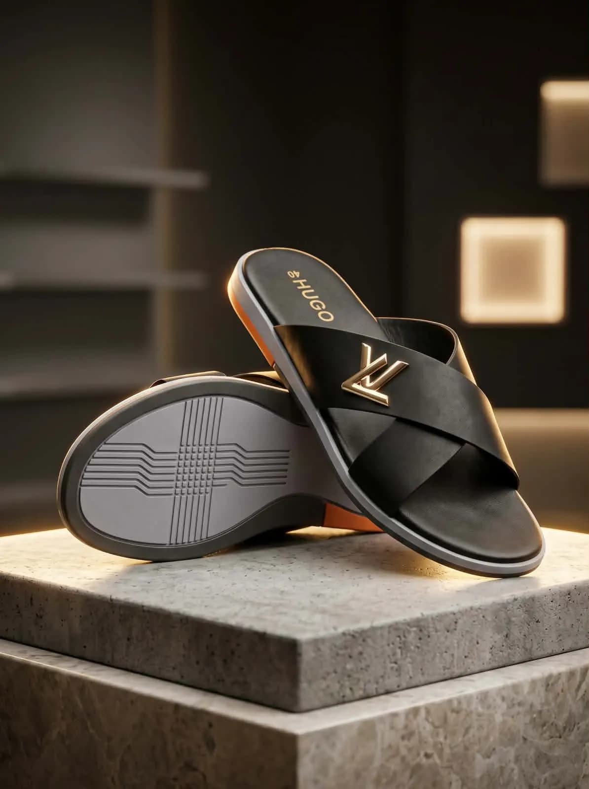 Black Men's Hugo Cross Strap Slide Sandals