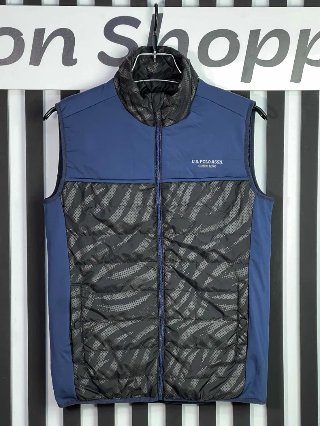Printed Panel Puffer Vest - Navy/Black — Savageon Bangladesh