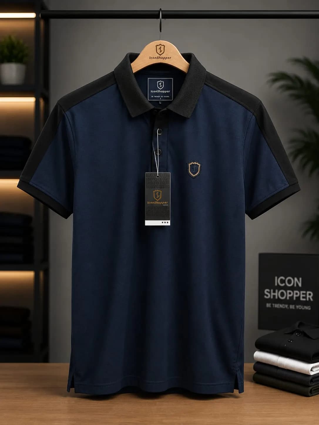 Navy Blue & Black Contrast Polo Shirt — Savageon Bangladesh