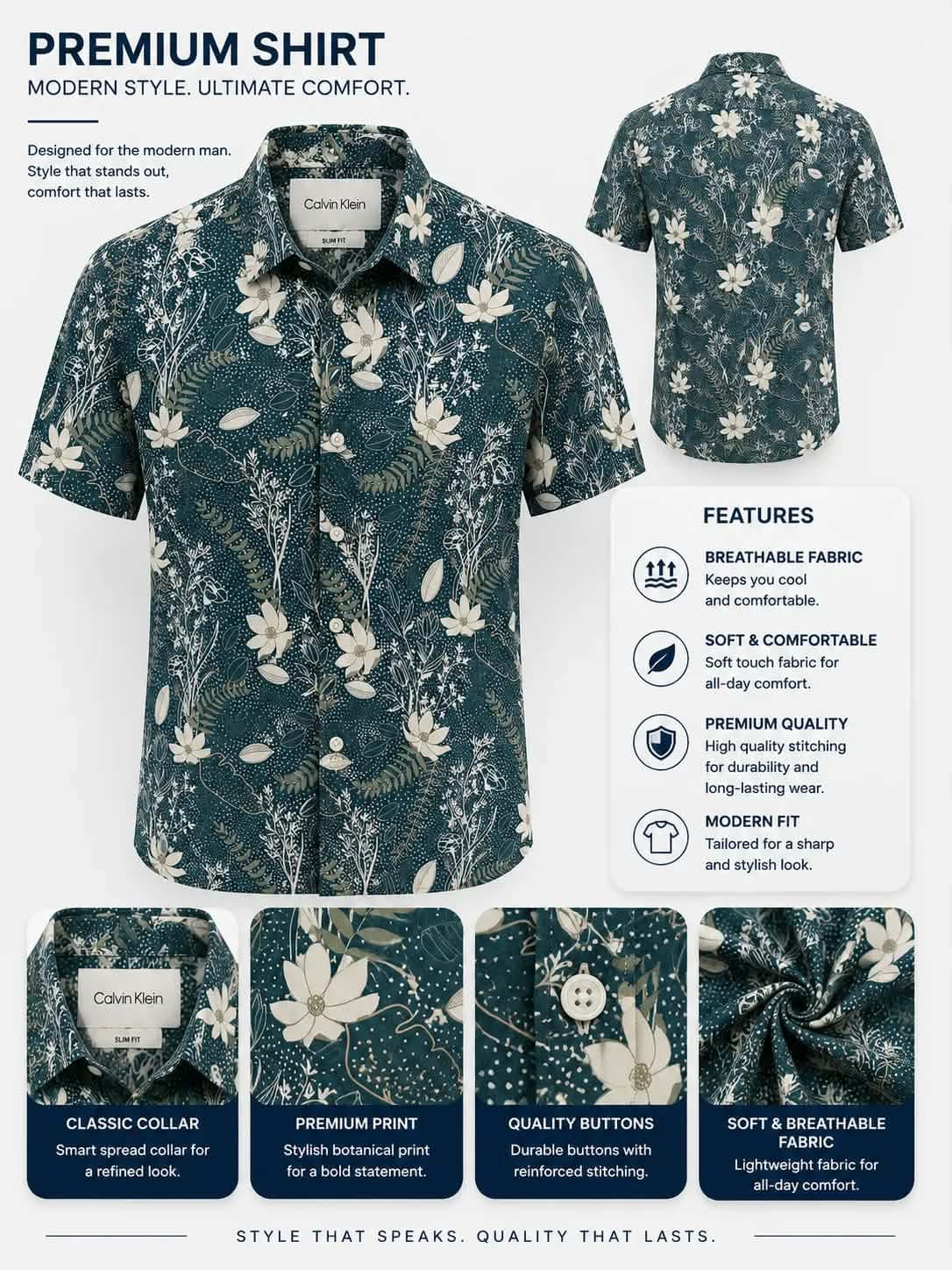 Botanical Print Shirt - Teal — Savageon Bangladesh