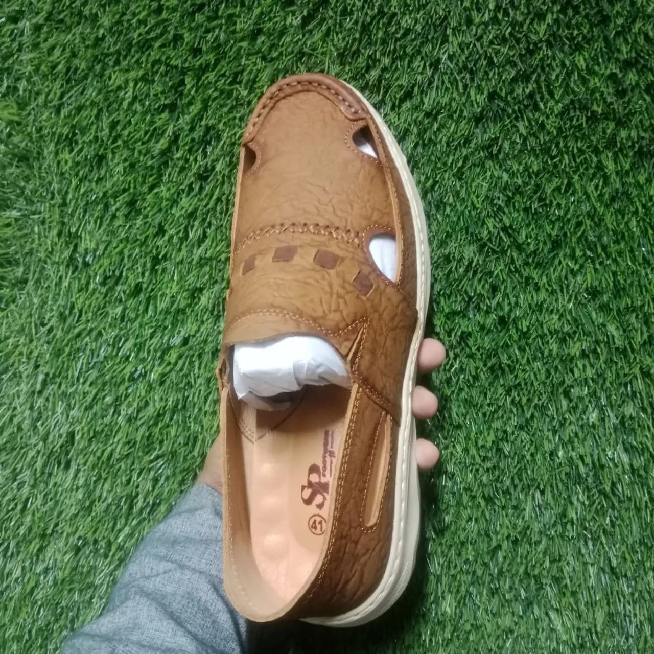 Men's Genuine BOB Leather Closed-Toe Sandal – Embossed Peshawari Style — detail shot