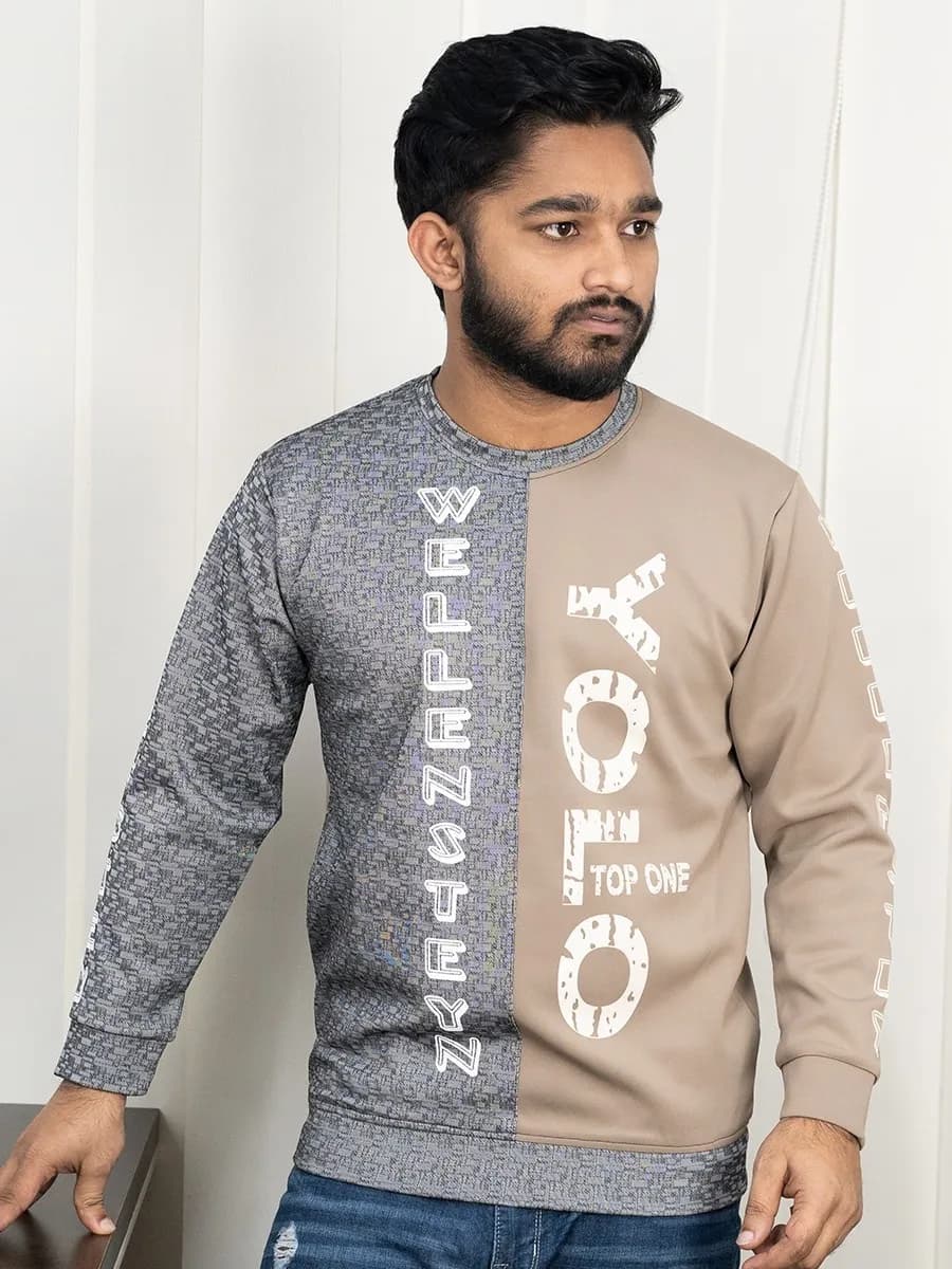 YOLO Top One Split Sweatshirt - Sand/Grey — Savageon Bangladesh