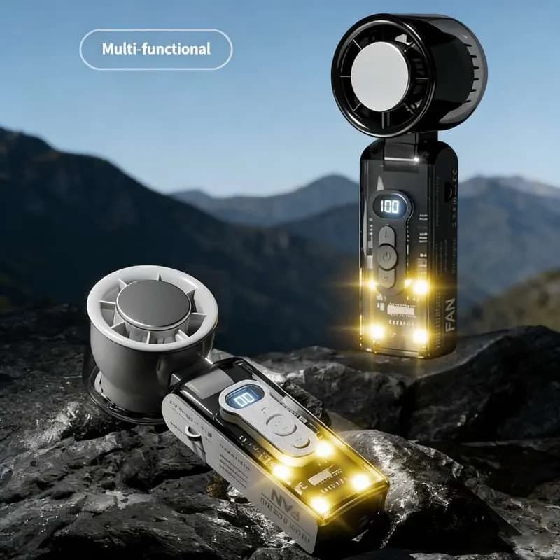 High-Speed Handheld Turbo Fan with Digital Display (Transparent Body) Accessories — back view