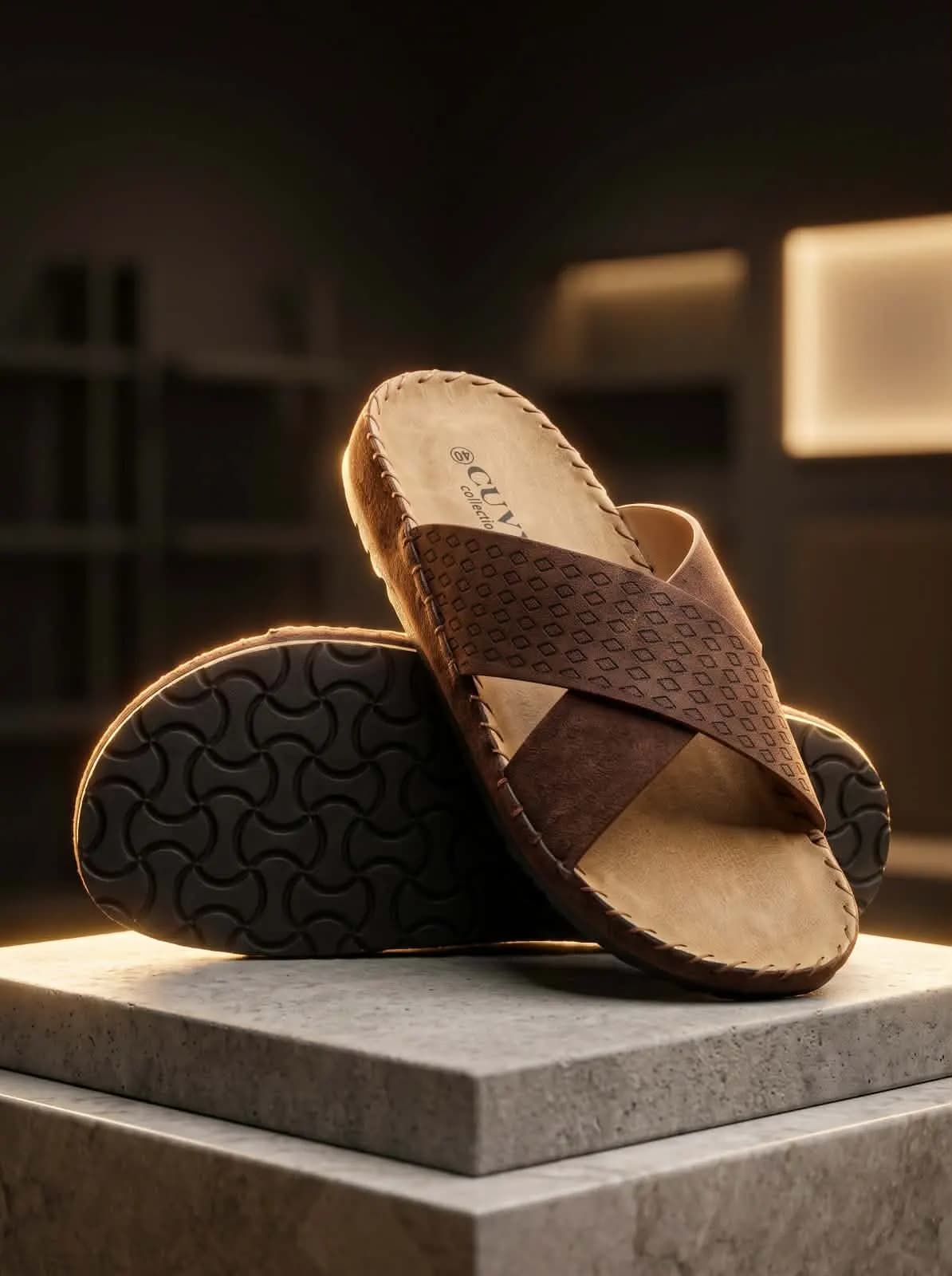 Brown Cross Strap Comfort Men's Slide Sandal — Savageon Bangladesh