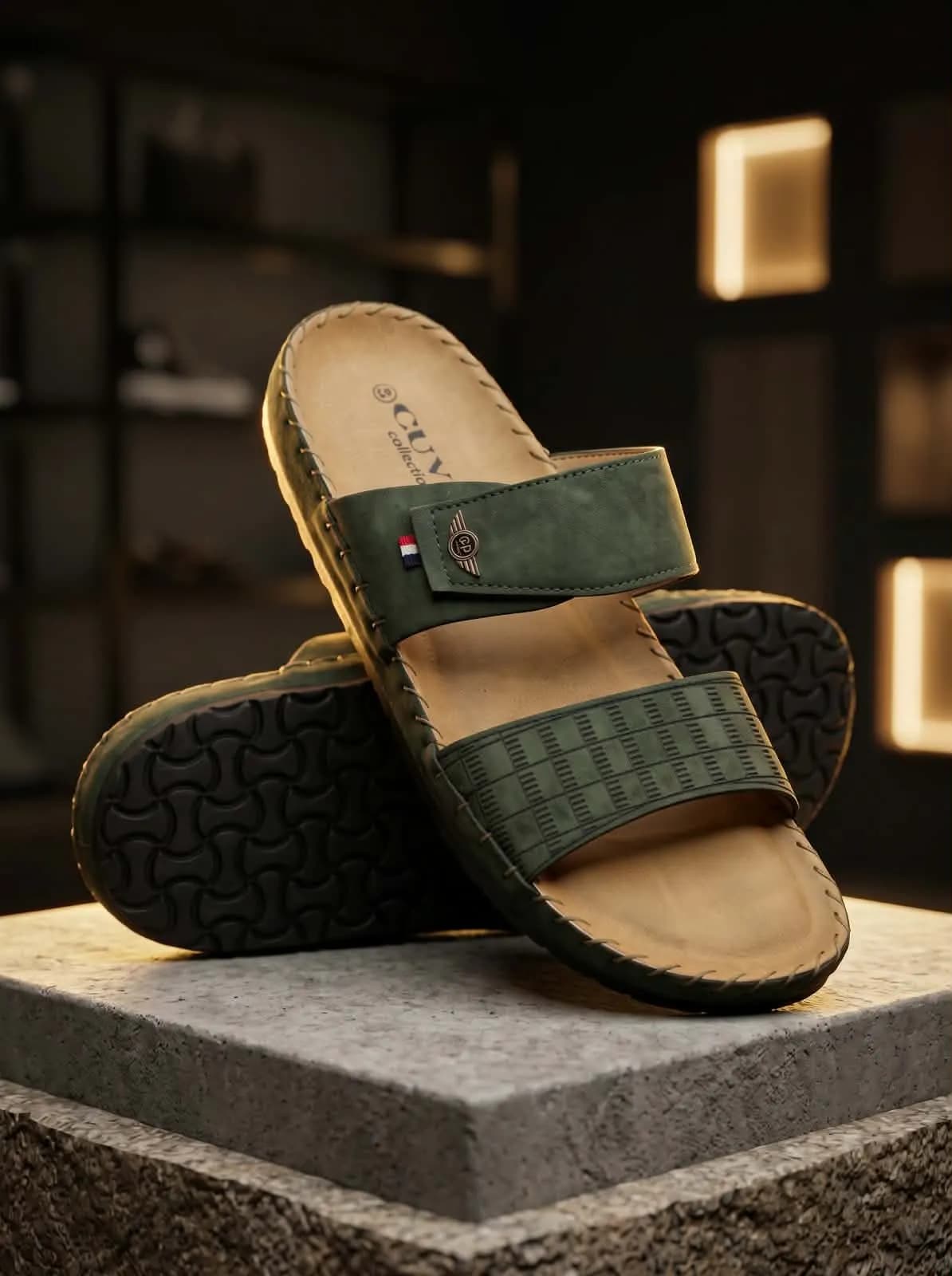 Olive Green Double Strap Comfort Men's Sandal — Savageon Bangladesh