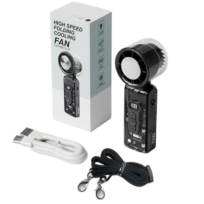 High-Speed Handheld Turbo Fan with Digital Display (Transparent Body) Accessories — fabric close-up