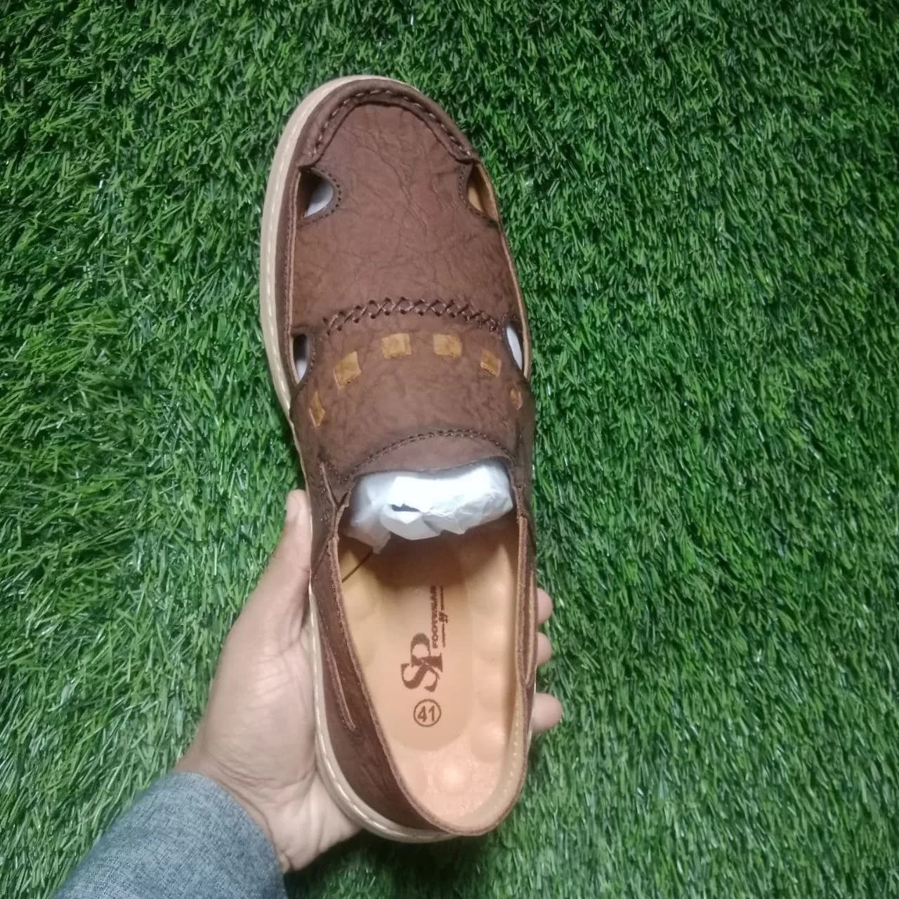 Men's Genuine BOB Leather Closed-Toe Sandal – Embossed Peshawari Style — side view