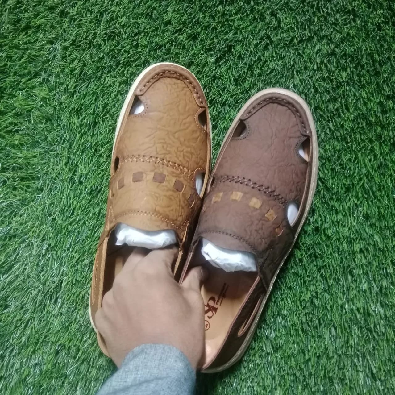 Men's Genuine BOB Leather Closed-Toe Sandal – Embossed Peshawari Style — back view