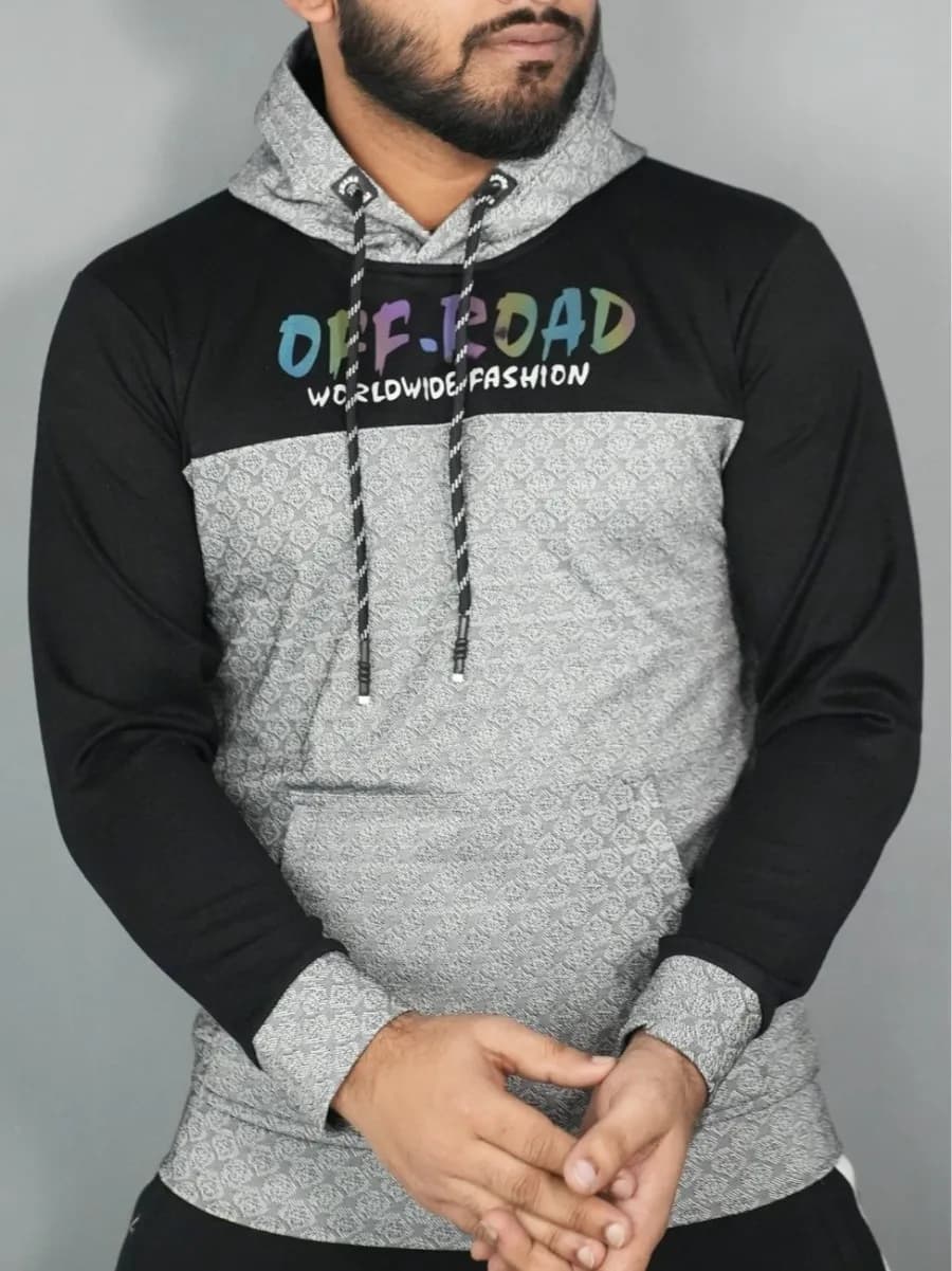 OFF-ROAD Damask Panel Hoodie - Black/Grey — Savageon Bangladesh