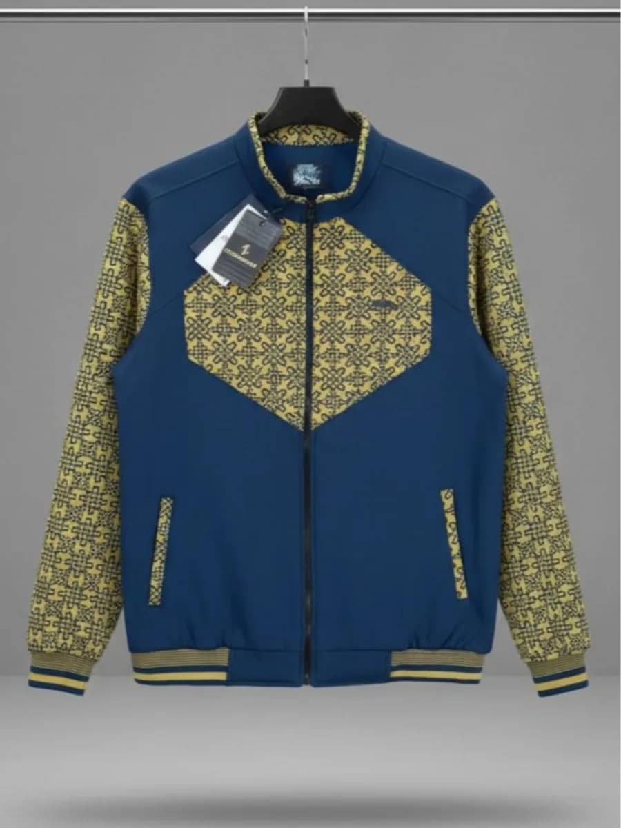 Monogram Sleeve Bomber Jacket - Navy/Gold — Savageon Bangladesh
