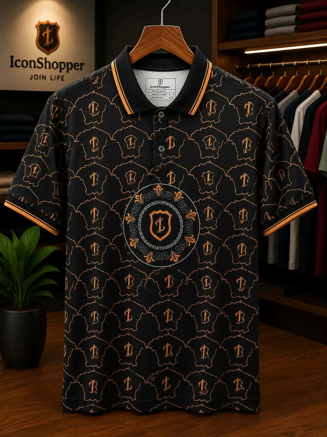 Black & Gold Monogram Polo Shirt for Men — Savageon Bangladesh