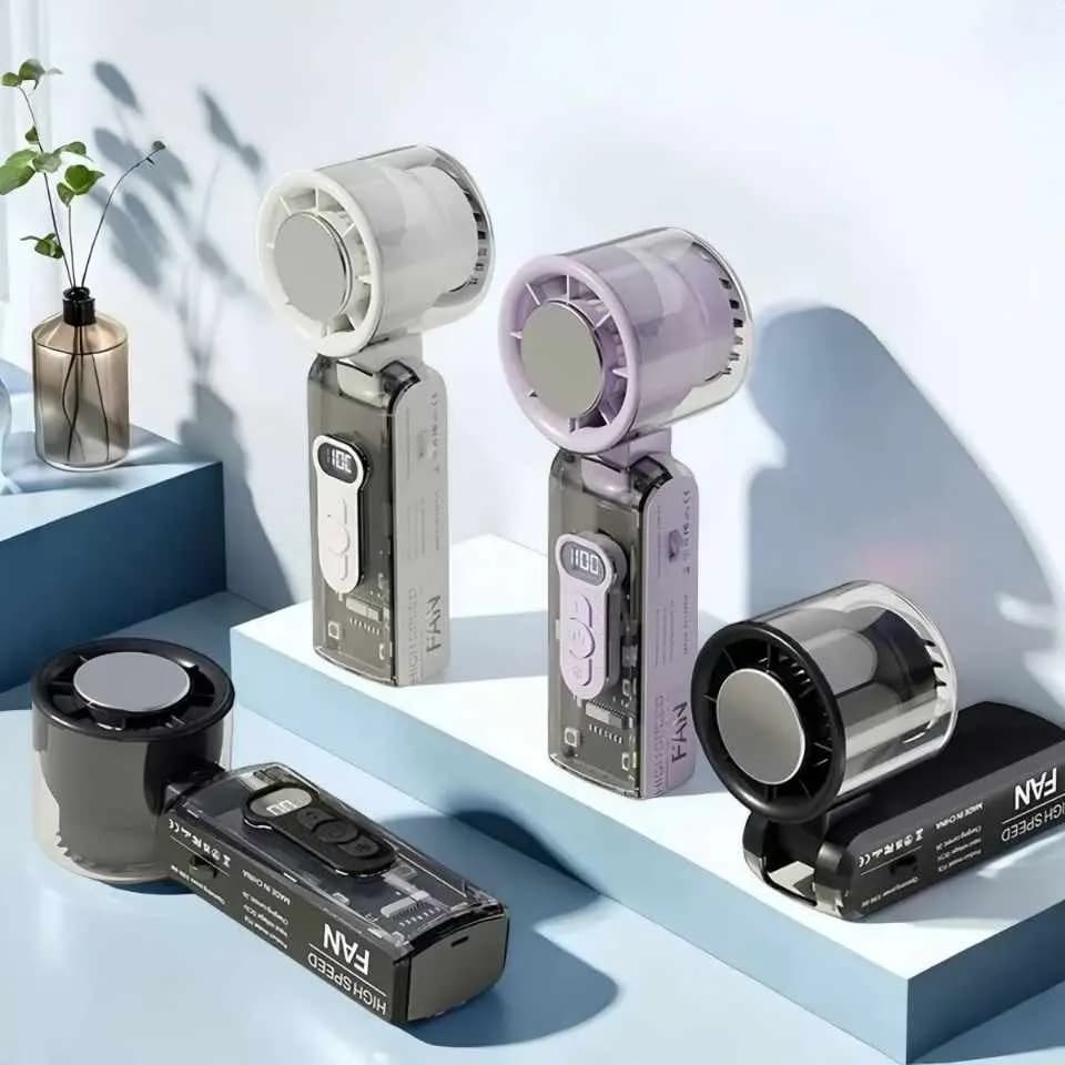 High-Speed Handheld Turbo Fan with Digital Display (Transparent Body) Accessories — side view
