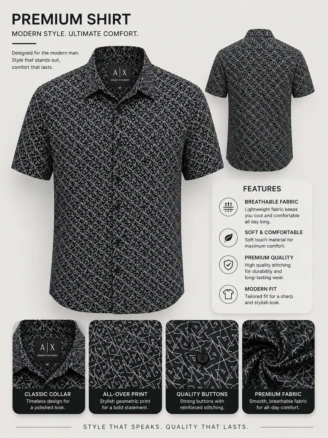 Angular Line Print Shirt - Black — Savageon Bangladesh