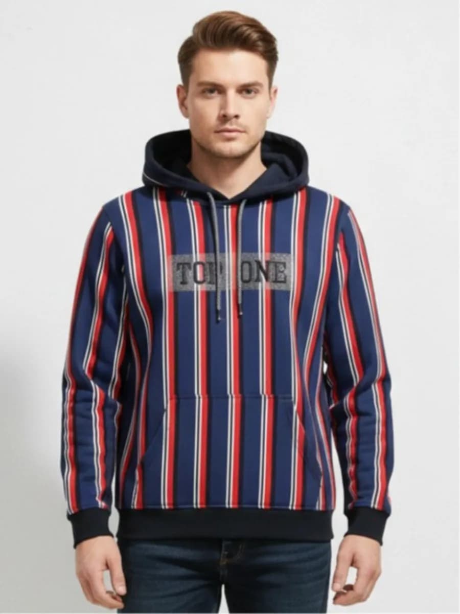 TOP ONE Vertical Stripe Hoodie - Navy/Red — Savageon Bangladesh