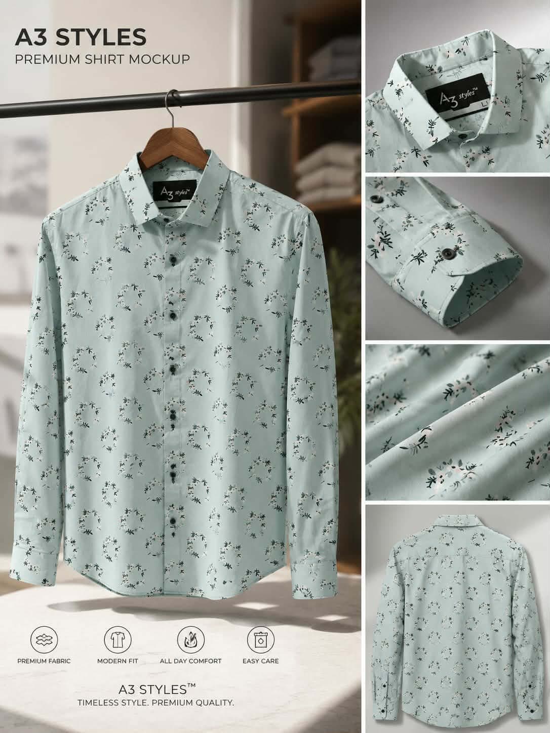 Mint Green Floral Print Full Sleeve Shirt for Men — Savageon Bangladesh