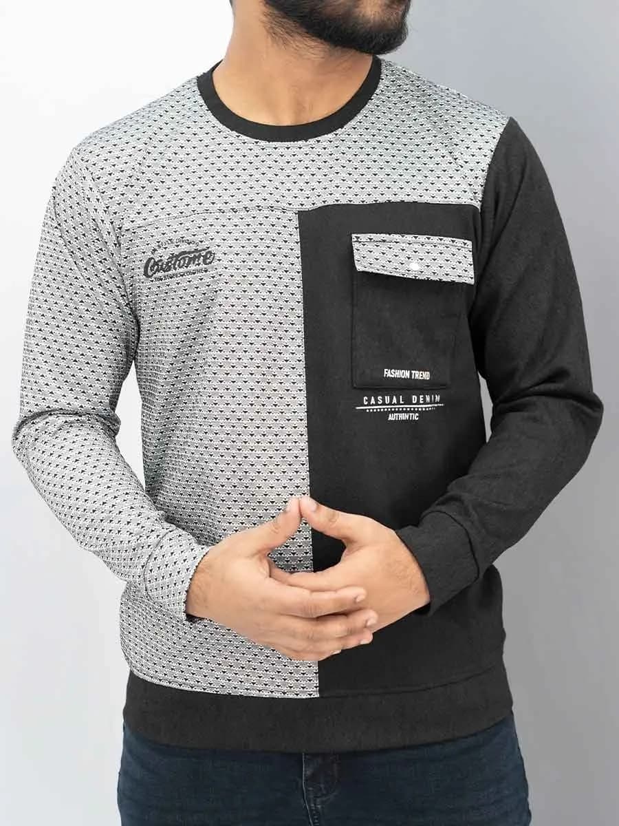 Casual Denim Flap-Pocket Sweatshirt - Grey/Charcoal — Savageon Bangladesh