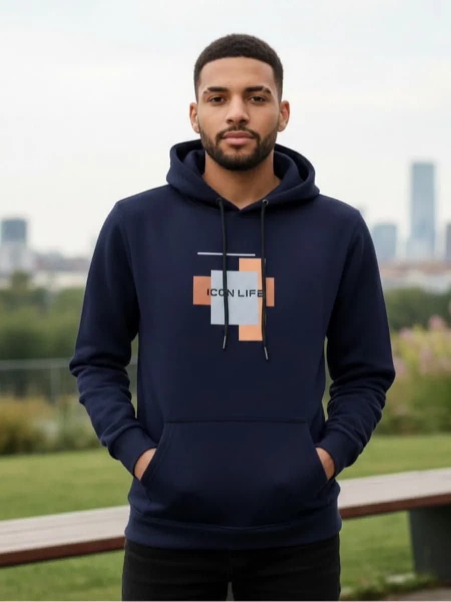 ICON LIFE Block Graphic Hoodie - Navy — Savageon Bangladesh