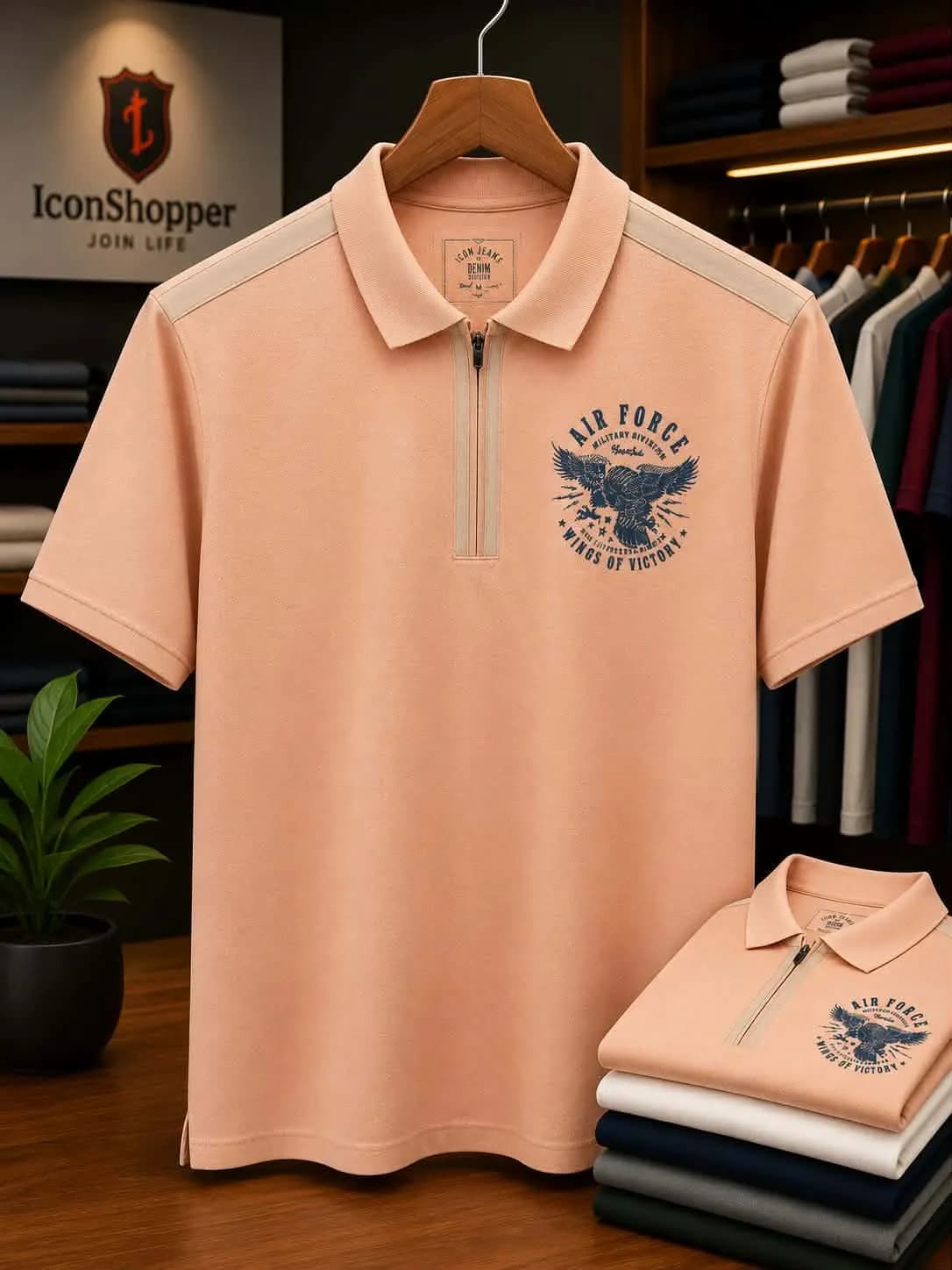 Peach Half-Zip Air Force Polo Shirt for Men — Savageon Bangladesh