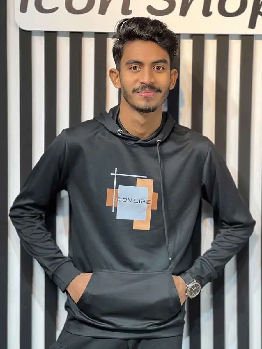 ICON LIFE Block Graphic Hoodie - Charcoal — Savageon Bangladesh