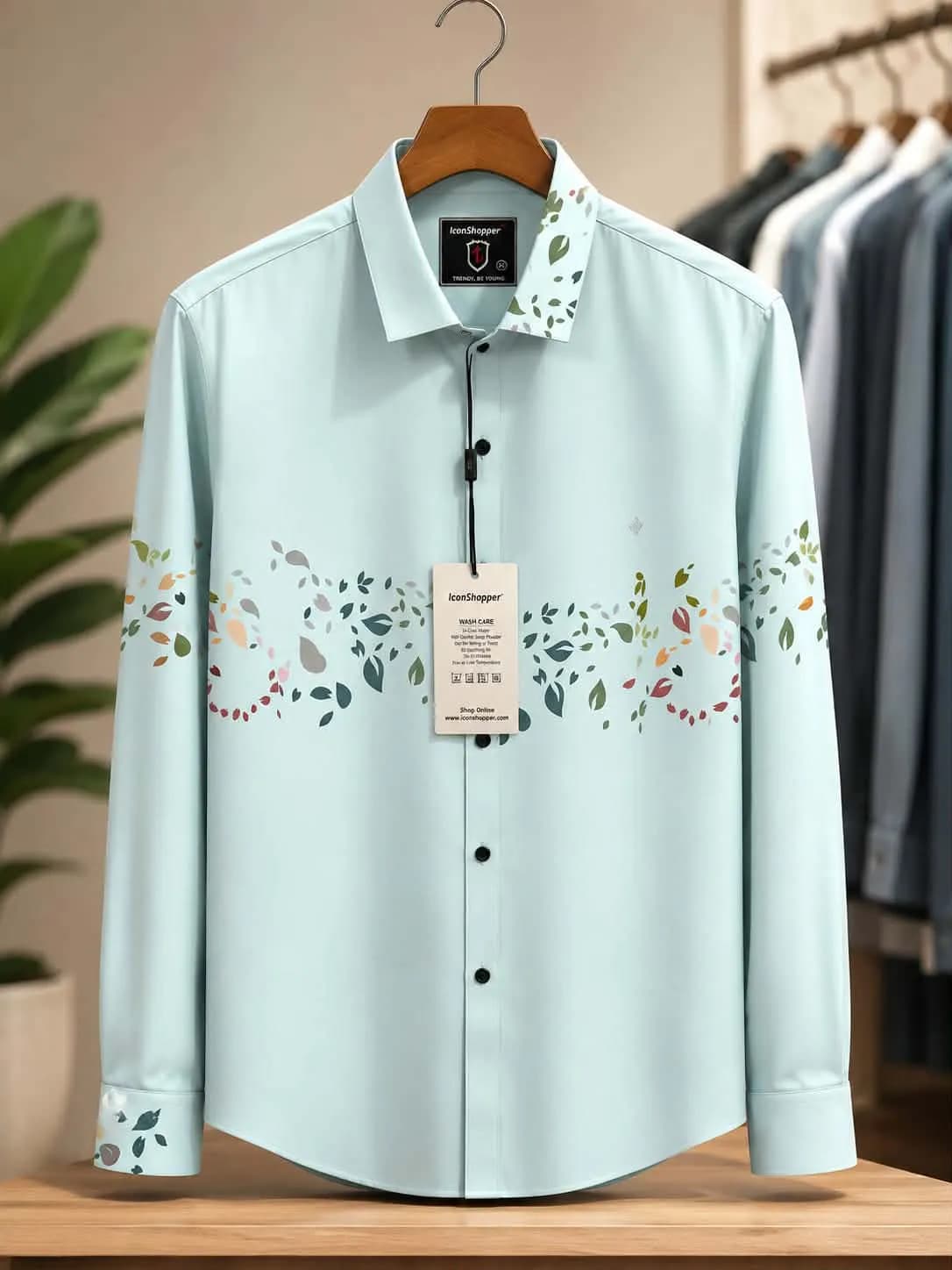 Sky Blue Floral Print Full Sleeve Shirt for Men — Savageon Bangladesh