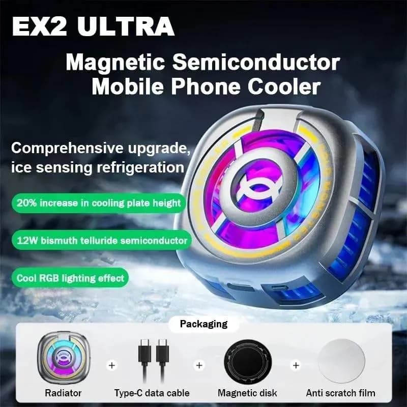 EX2 Ultra 12W High-Power Mobile Phone Semiconductor Magnetic Cooling Radiator Type-c Accessories — back view