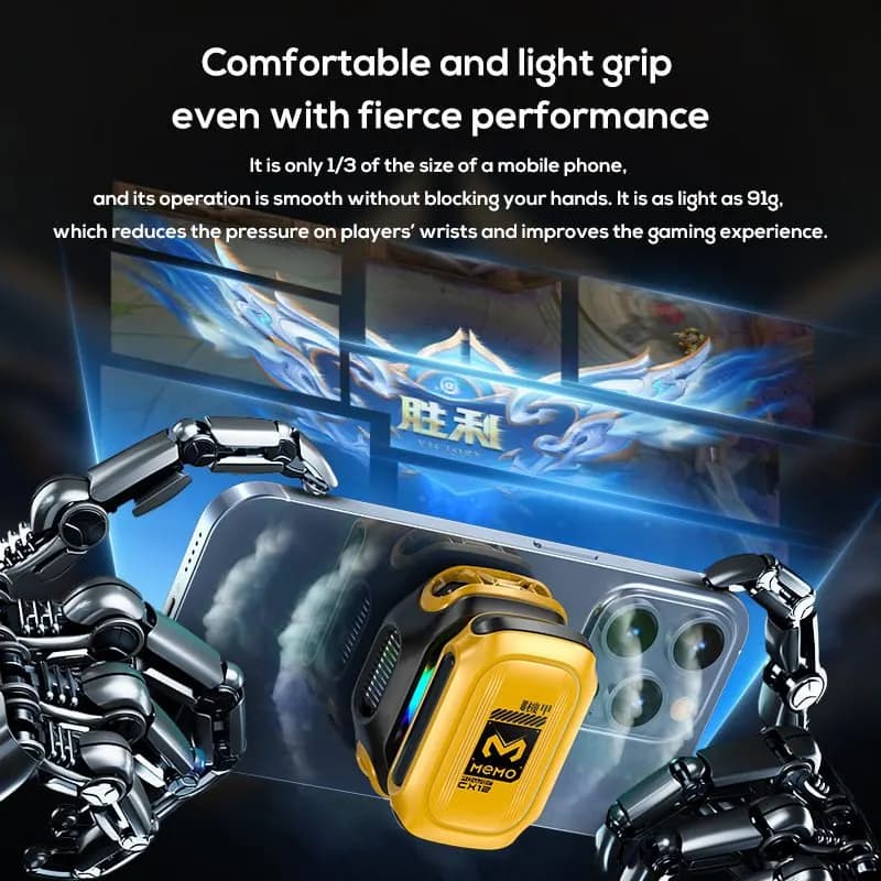 MEMO CX12 Mobile Phone Cooler Digital Display AI Temperature Control Gaming Mobile Cooling Fan With Accessories — detail shot